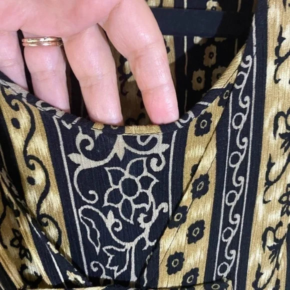 Batik Print Dress Boho Black Tan Small - Picture 10 of 11